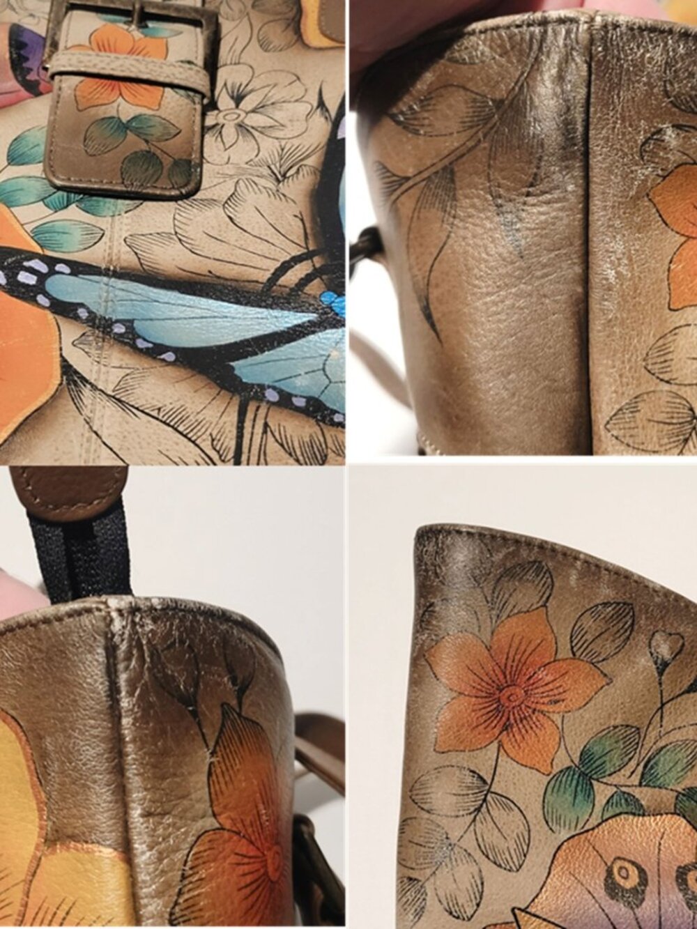 Anuschka Purse Genuine Leather Butterfly Rose Hand Painted 13x12x4 Inch Handbag - Picture 15 of 16